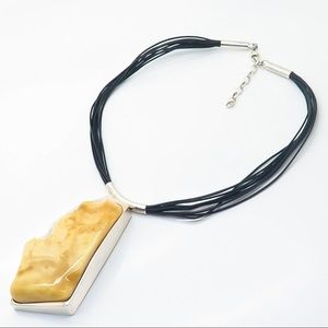 ONE OF A KIND Custom Sterling Silver Amber Multi Strand Cord Necklace